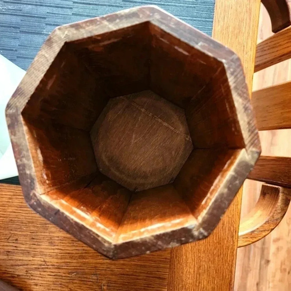 Vtg MCM Wooden Kitchen 1 of 4 Canister Kitchen Food Storage Teak Octagon - Picture 4 of 5